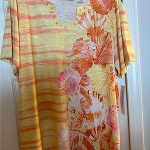 Alfred Dunner Orange and Pink Graphic sea life Short Sleeve XL NWT